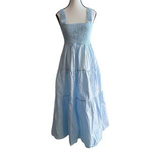 ZARA SKY BLUE VERY  FEMININE TIERED COTTON DRESS WITH SMOCKED TOP, SZ. L